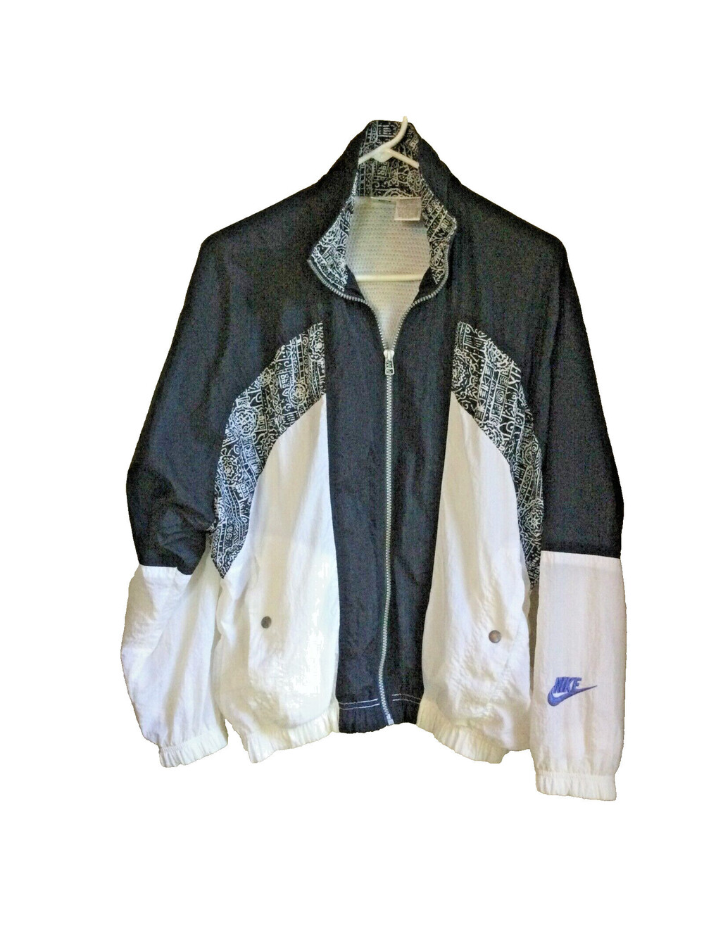 VTG NIKE Windbreaker Womens M (10-12) Jacket Black White Geometric Color Block